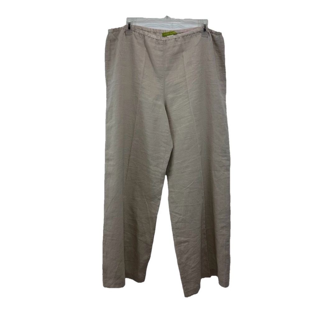 Sigrid Olsen Beige Linen Pants Wonens Large Relaxed Fit Wide Leg